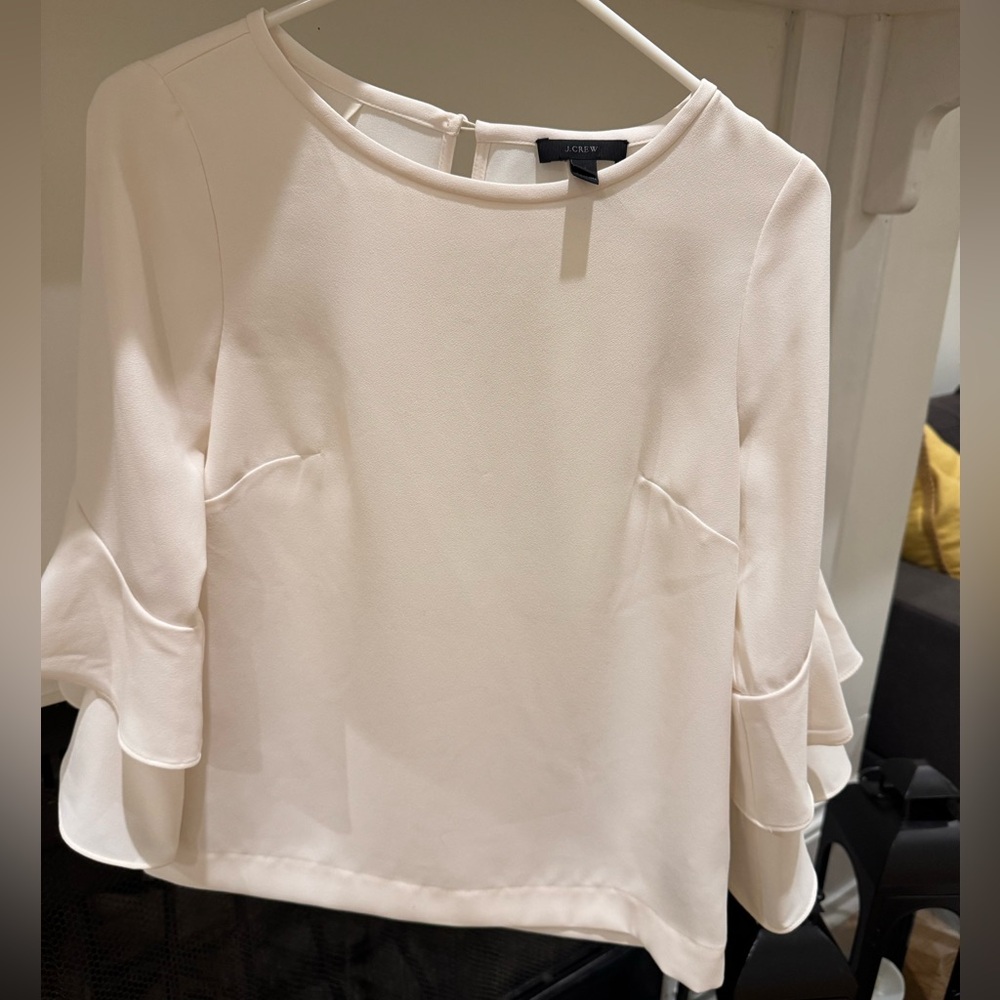 J. Crew Cream Ruffle Sleeve Blouse